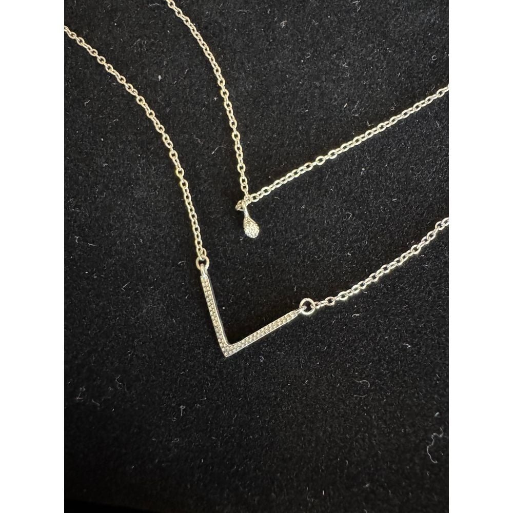 Delicate V-Shaped Double Chain‎ Silver Necklace Geometric Minimalist Jewelry